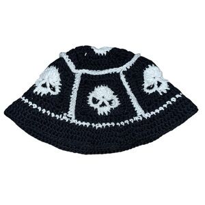 Handmade Crochet Skull Bucket Hat – Toddler Size, 100% Cotton, Playful & Edgy